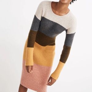 Madewell Colorblock Midi Sweater Dress in Coziest Yarn
